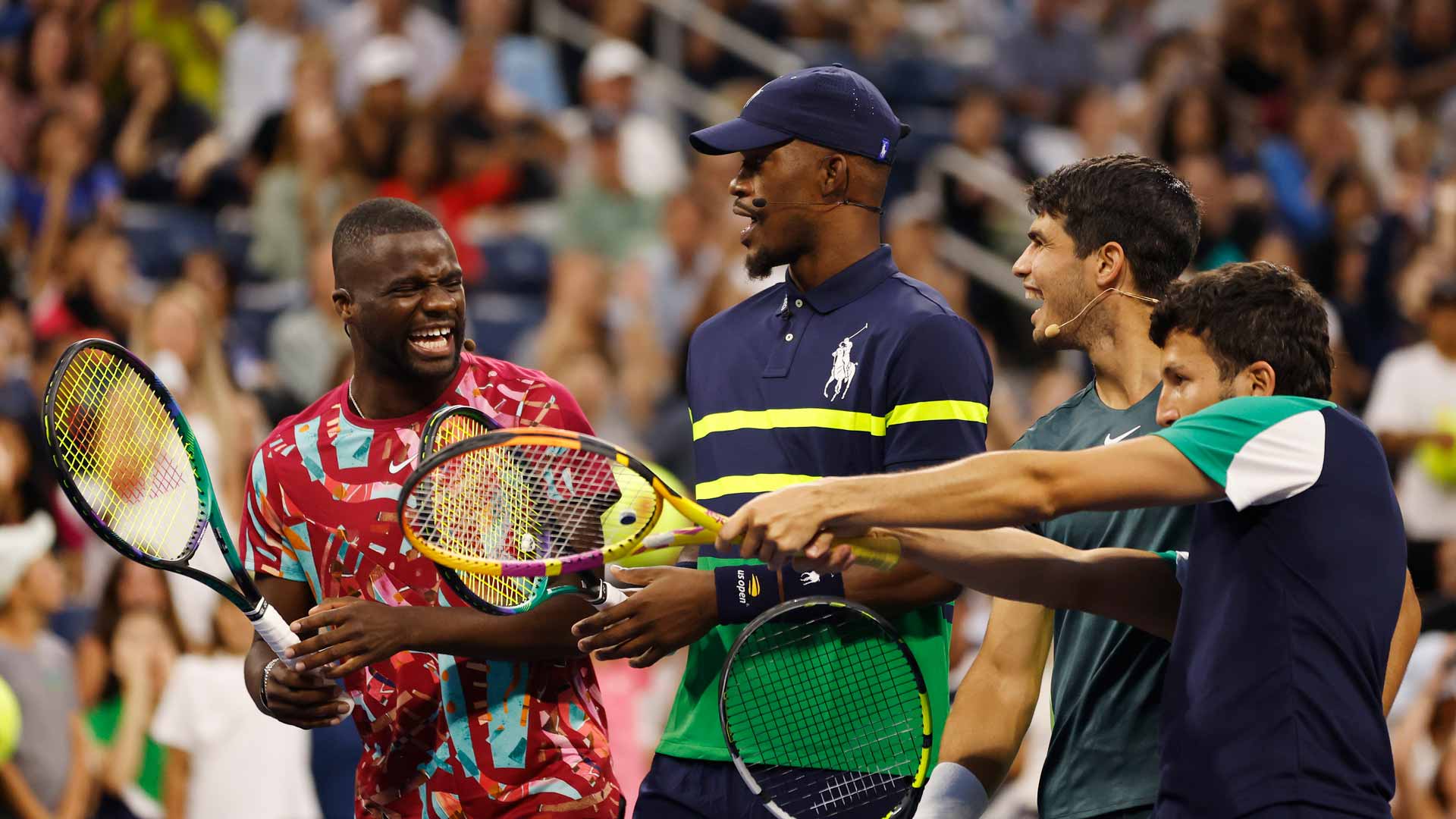 From left to right: Frances Tiafoe, Jimmy Butler, Carlos Alcaraz and Sebastian Yatra.