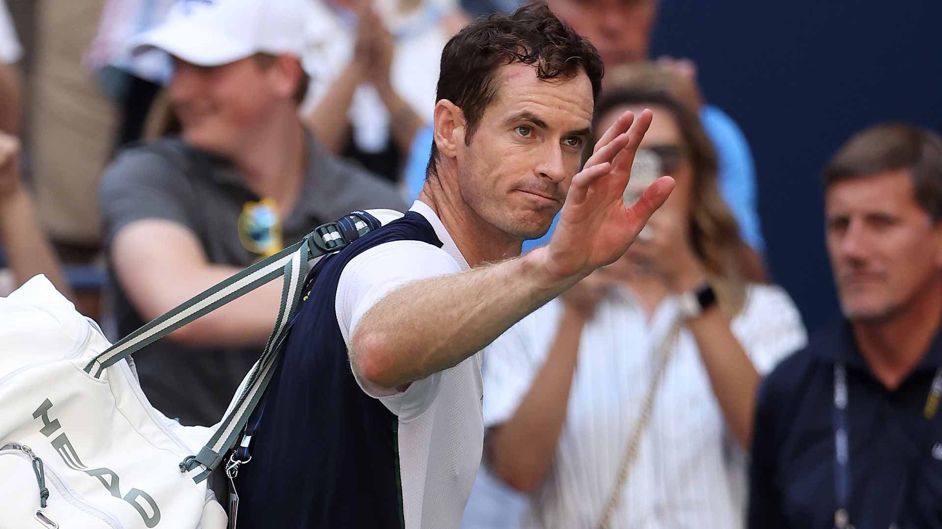 Andy Murray departs Arthur Ashe Stadium on Thursday following a straight-sets loss to Grigor Dimitrov.