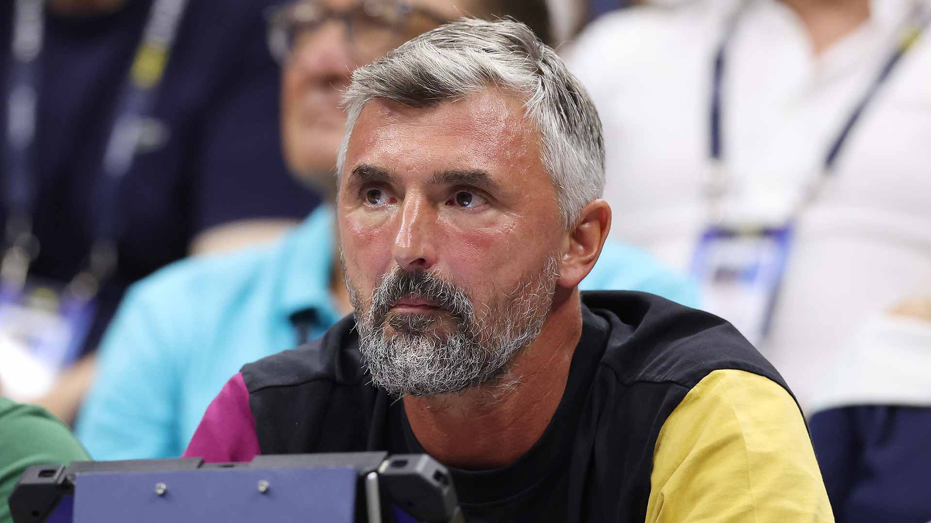 Goran Ivanisevic in Novak Djokovic's player box during the US Open.