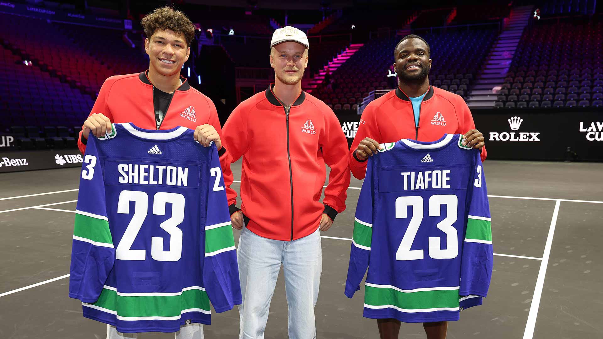Ben Shelton and Frances Tiafoe spend time with Vancouver Canucks star Elias Pettersson.