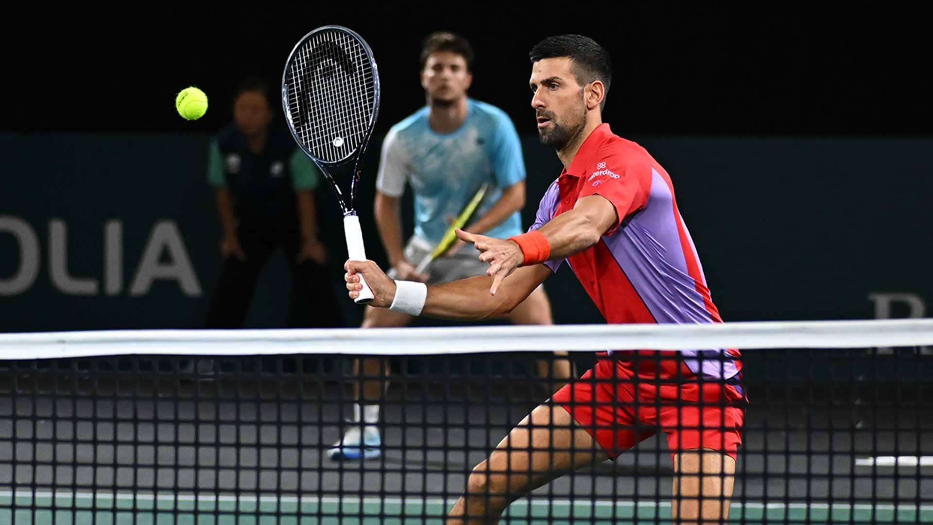 Novak Djokovic in action in doubles on Tuesday.