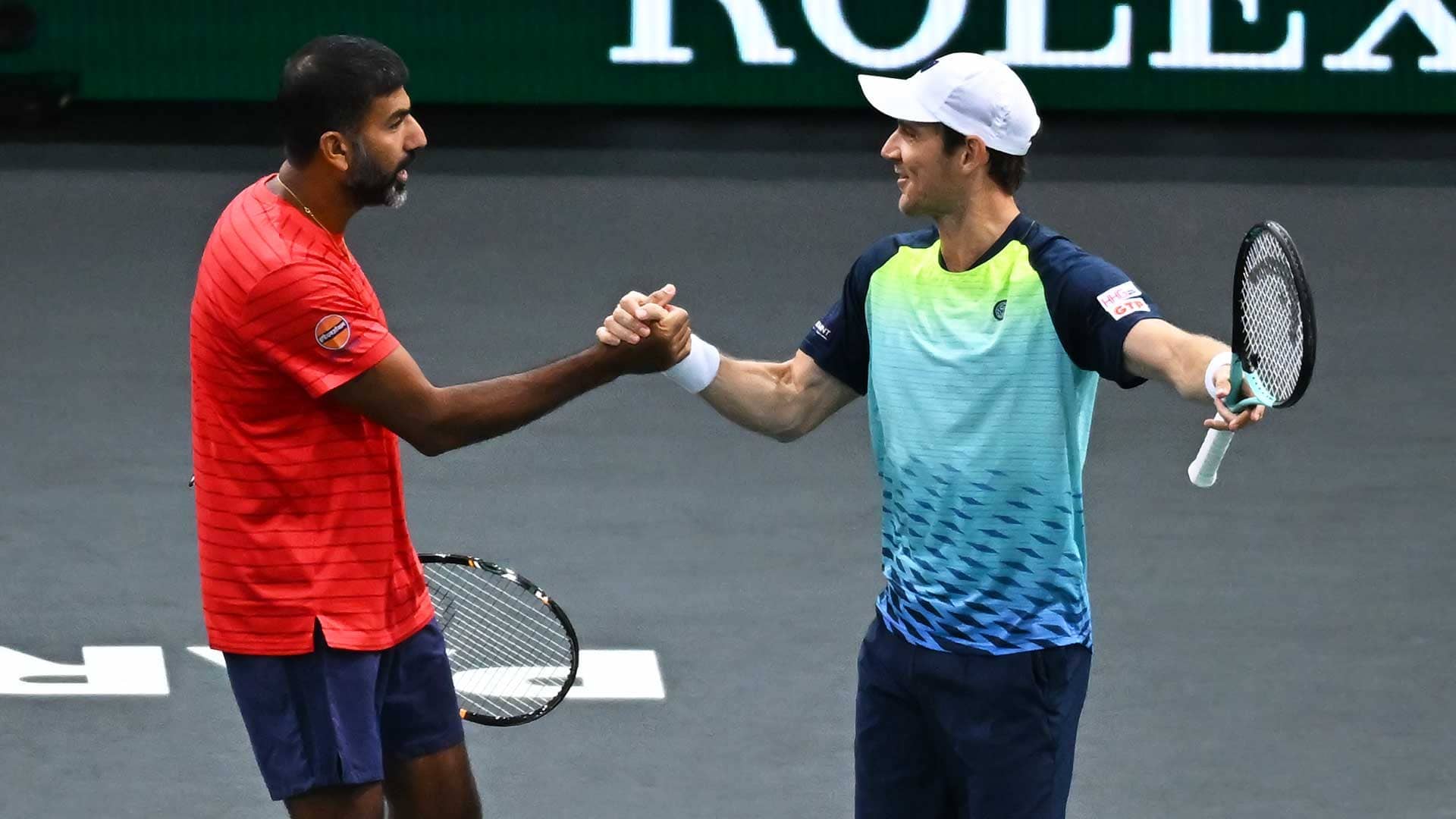 Rohan Bopanna and Matthew Ebden in action on Saturday in Paris.