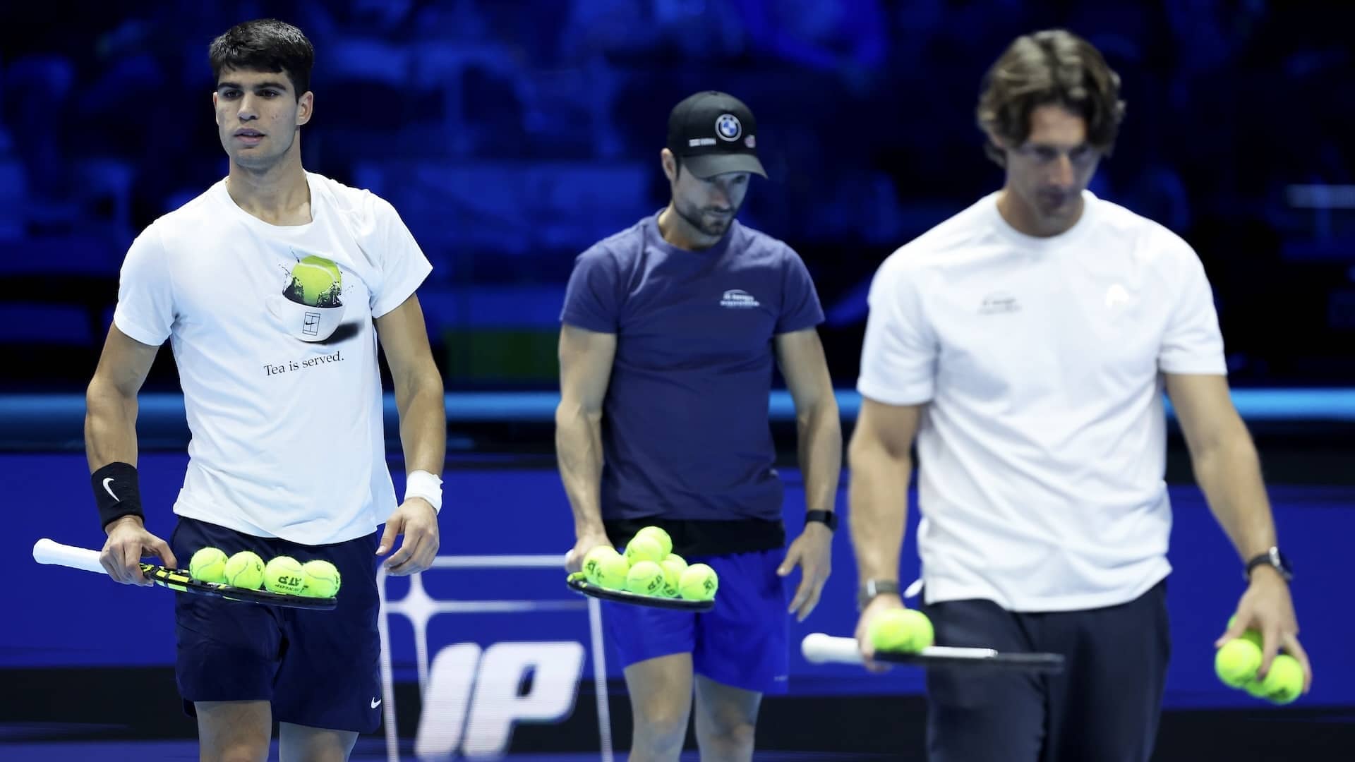 Carlos Alcaraz and Juan Carlos Ferrero during practice at the Nitto ATP Finals.