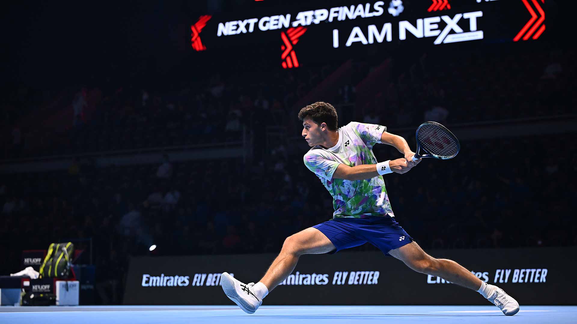 Luca Nardi plays Arthur Fils in the first ATP-sanctioned match in Saudi Arabia.