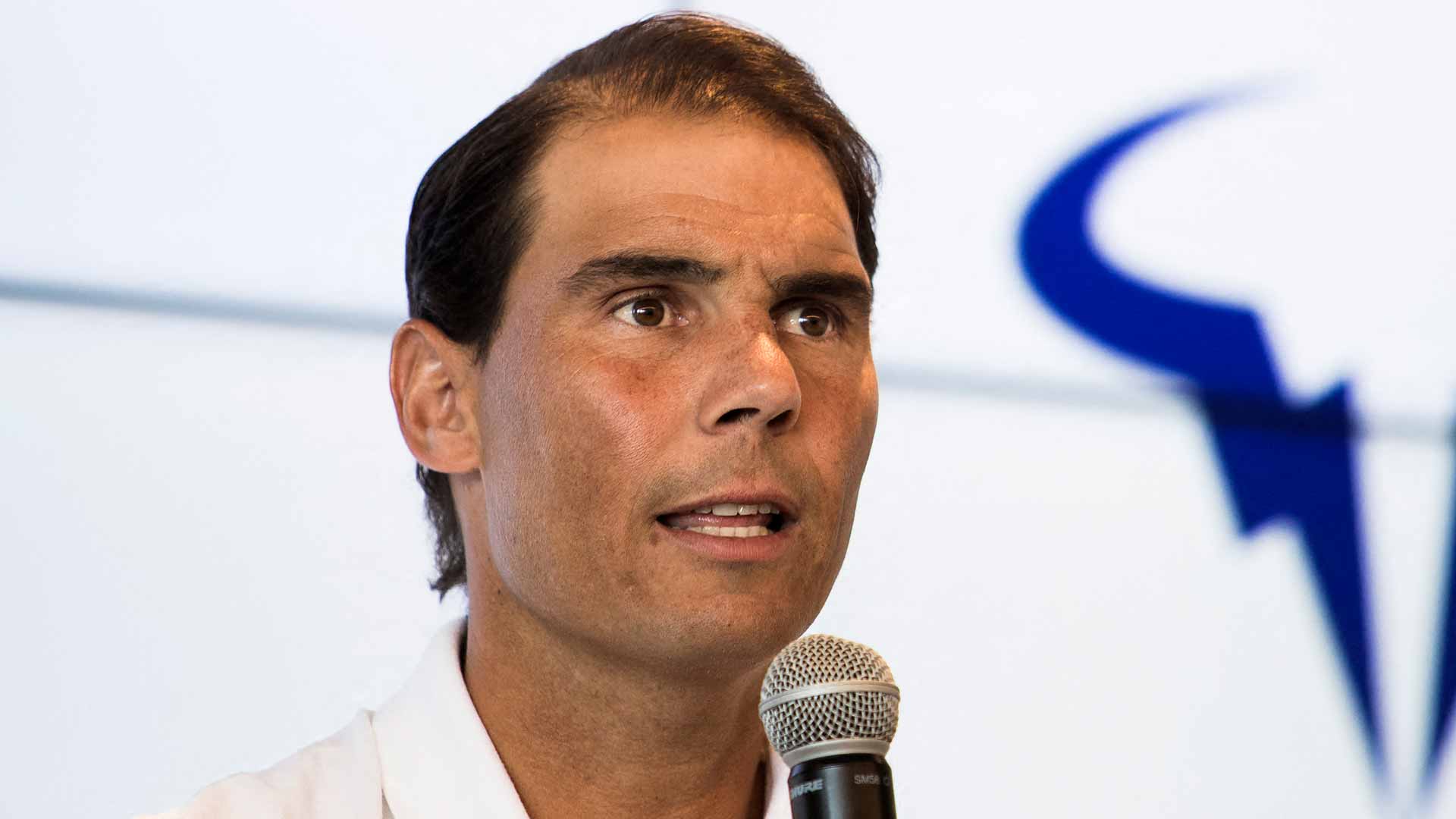 Rafael Nadal speaks at his eponymous academy earlier this year.