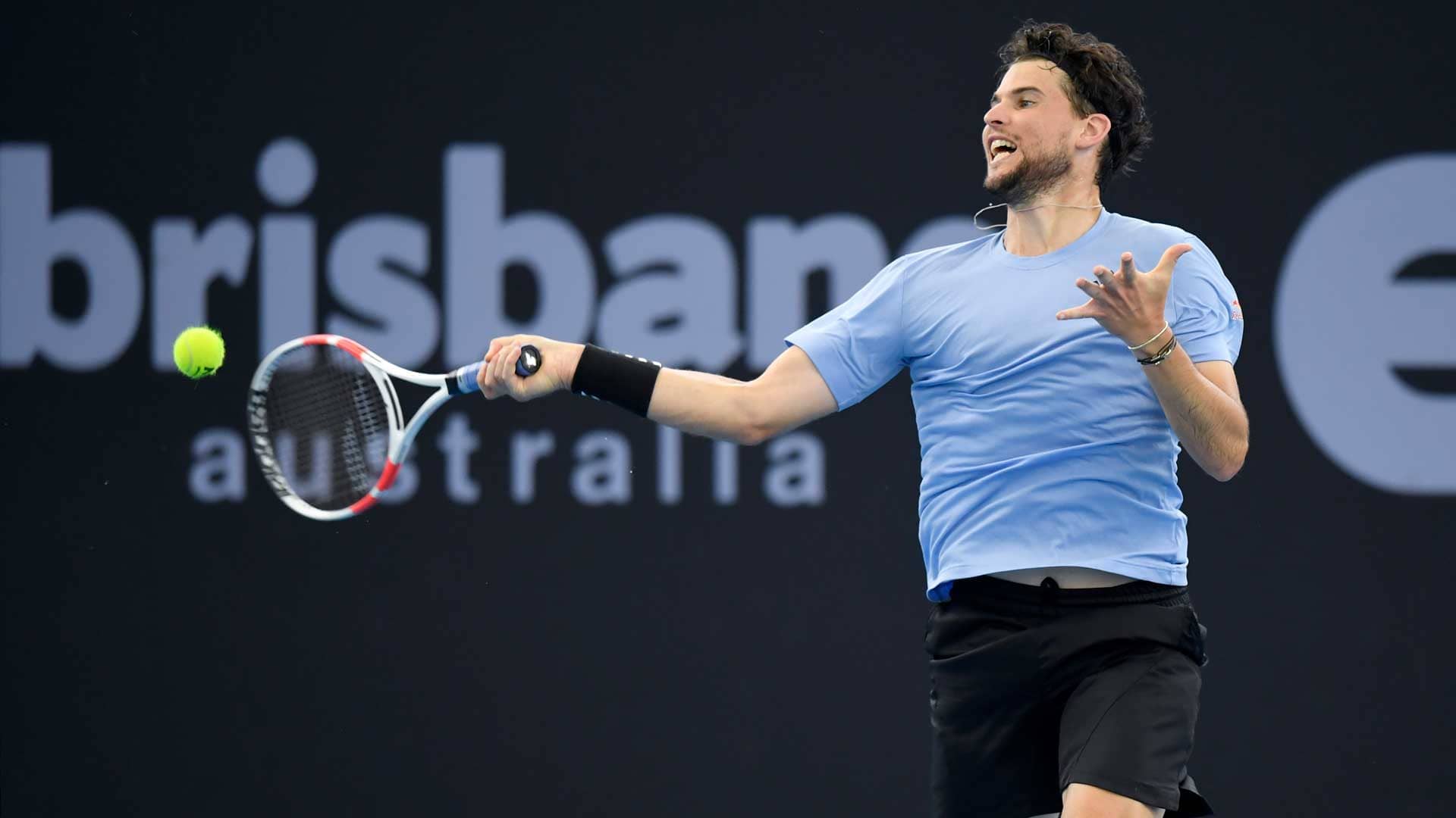 Dominic Thiem in qualifying action on Saturday at the Brisbane International presented by Evie.
