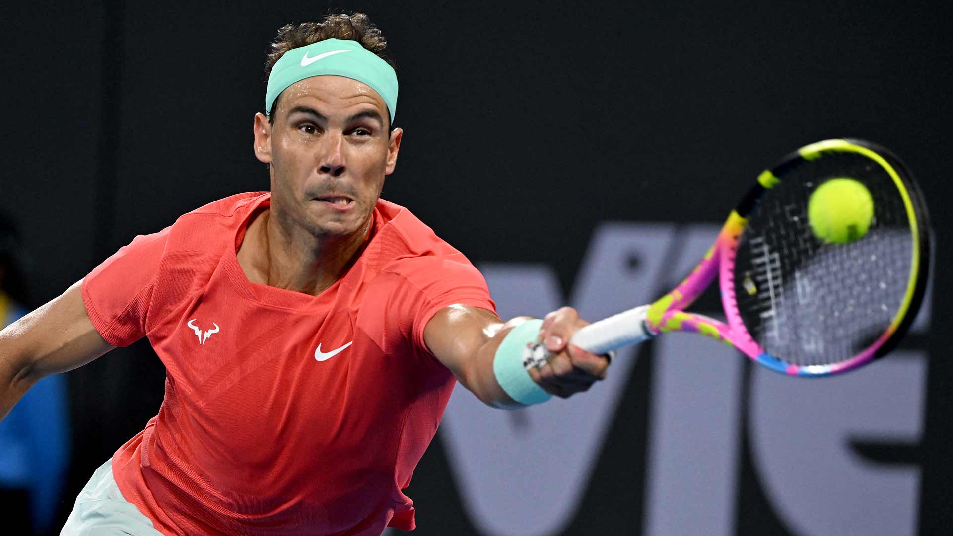 Rafael Nadal in action against Dominic Thiem on Tuesday in Brisbane.