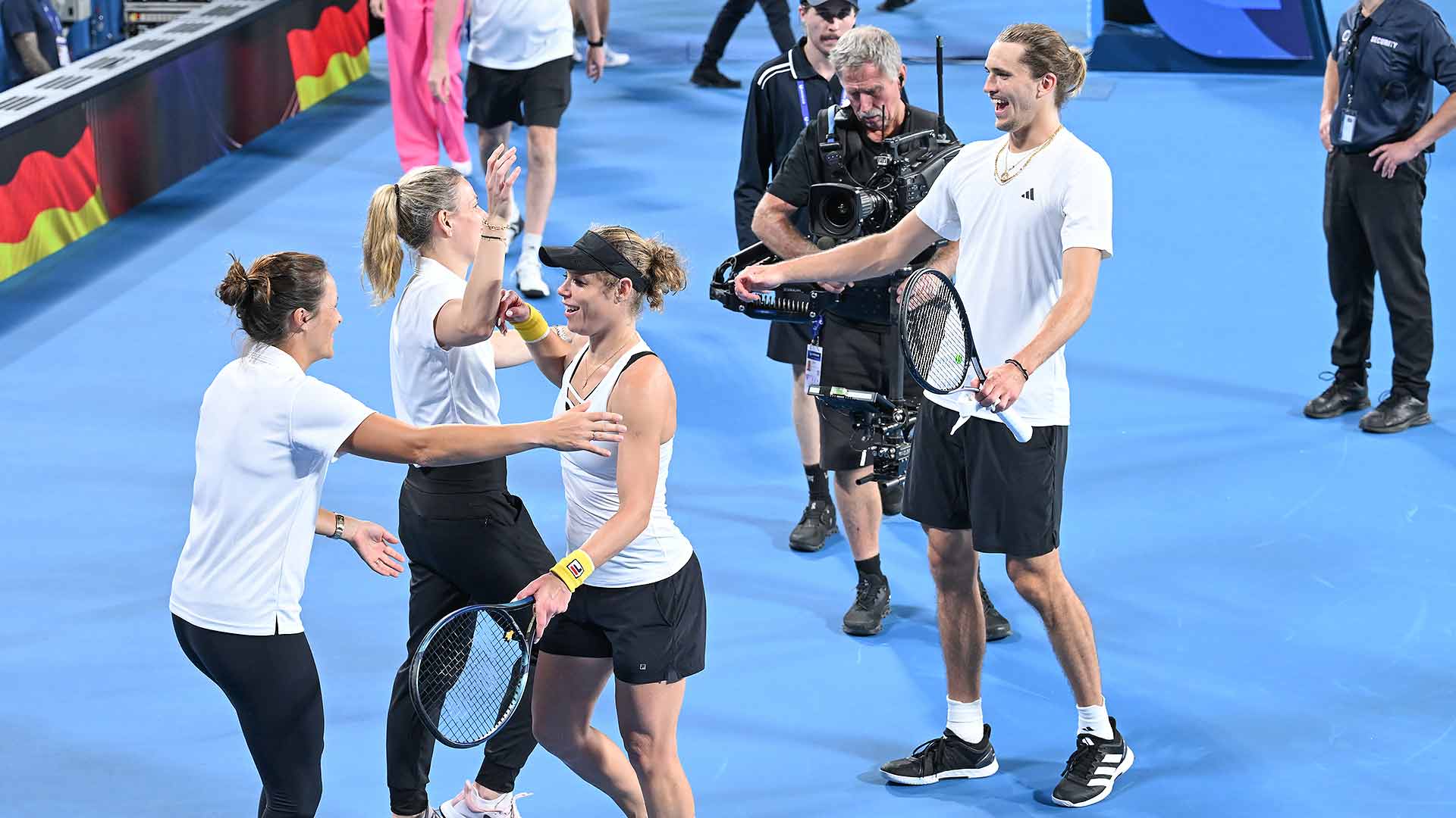 Team Germany celebrates its passage to the United Cup semi-finals.