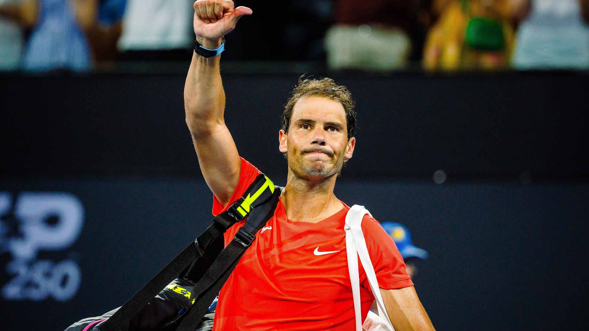 Rafael Nadal waves to the Brisbane crowd after his loss at the ATP 250 earlier this week.