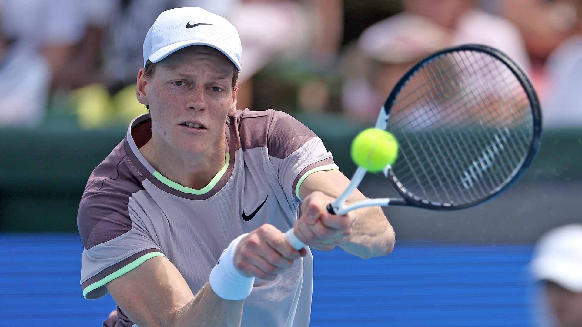Jannik Sinner in action at an exhibition on Wednesday in Melbourne.