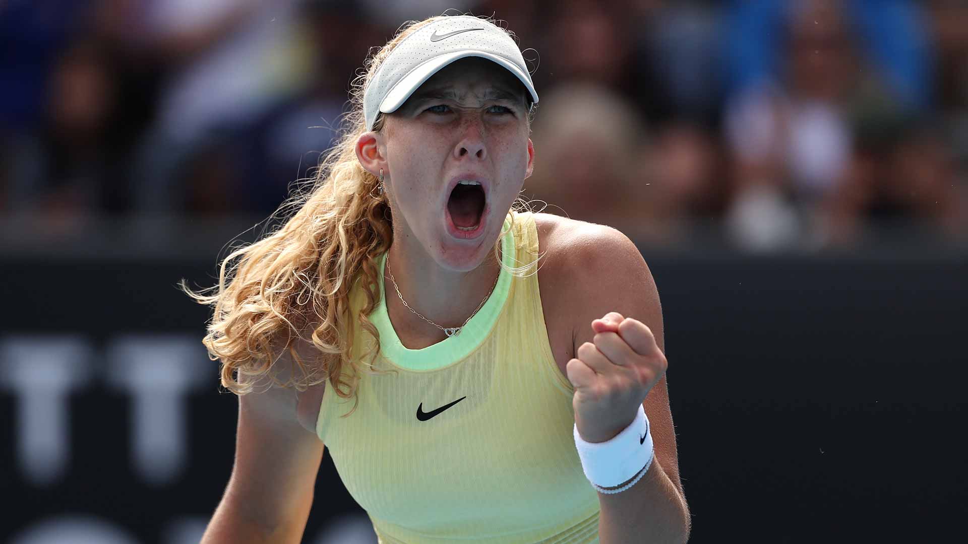 Mirra Andreeva saves a match point Friday to reach the Australian Open fourth round.