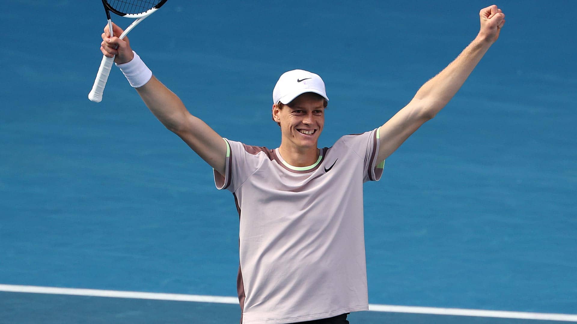Jannik Sinner celebrates becoming the fifth Italian man to reach a major final.