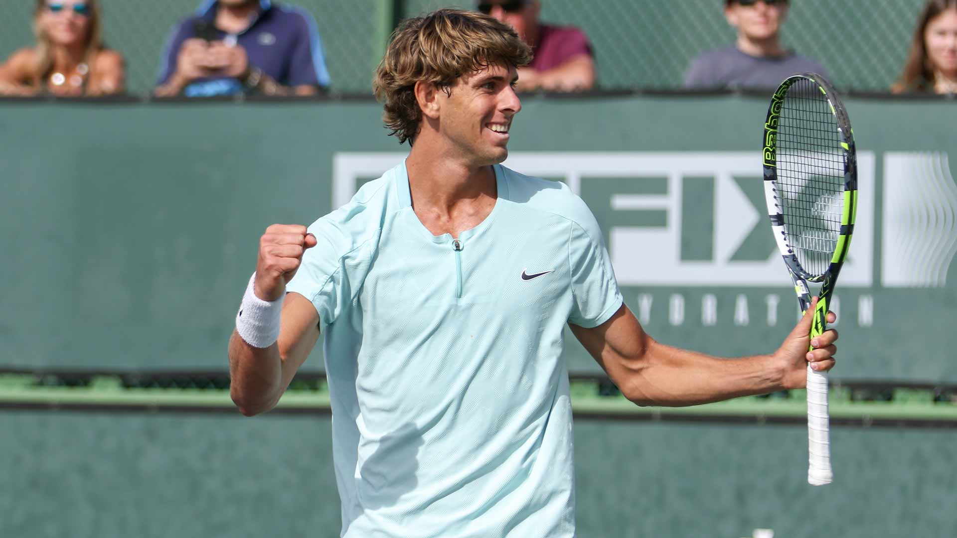 Blaise Bicknell celebrates winning his first ATP Challenger Tour title in Indian Wells, California.