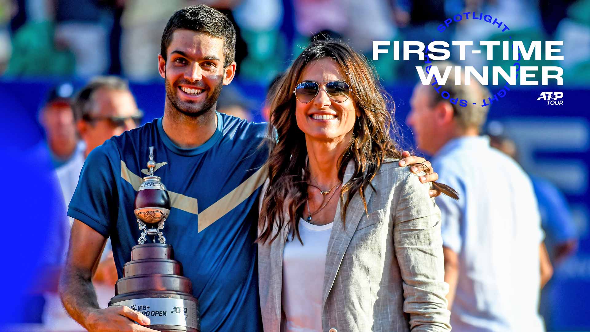Argentine Facundo Diaz Acosta celebrates his Buenos Aires title with countrywoman Gabriela Sabatini.