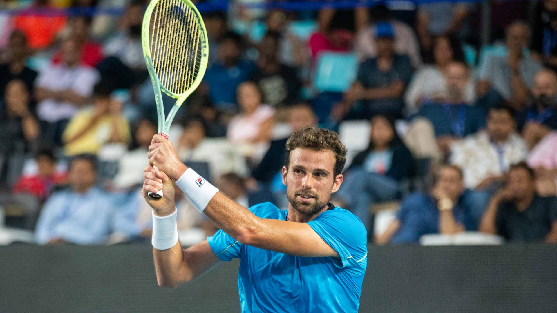 <a href='https://www.atptour.com/en/players/stefano-napolitano/n679/overview'>Stefano Napolitano</a> in action at the Bengaluru Open, where he won the title.