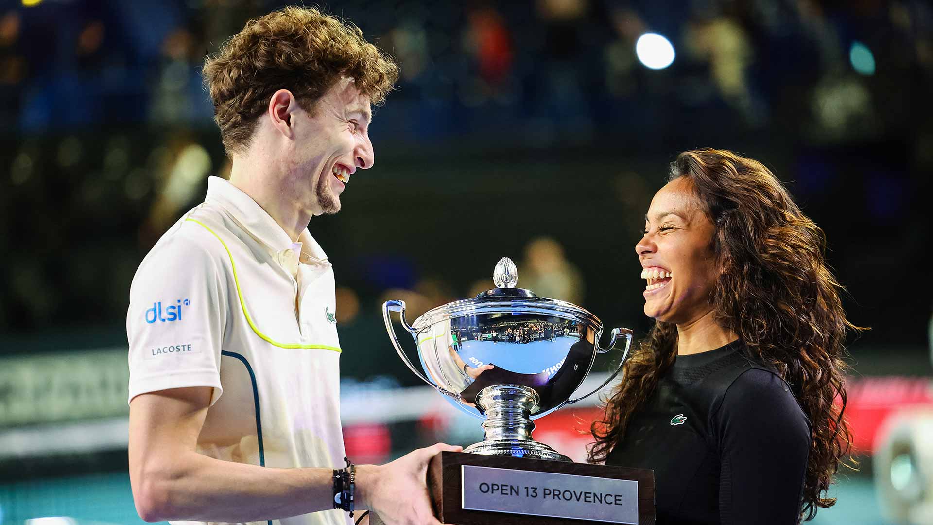 Ugo Humbert and Tessah Andrianjafitrimo celebrate winning the title in Marseille.