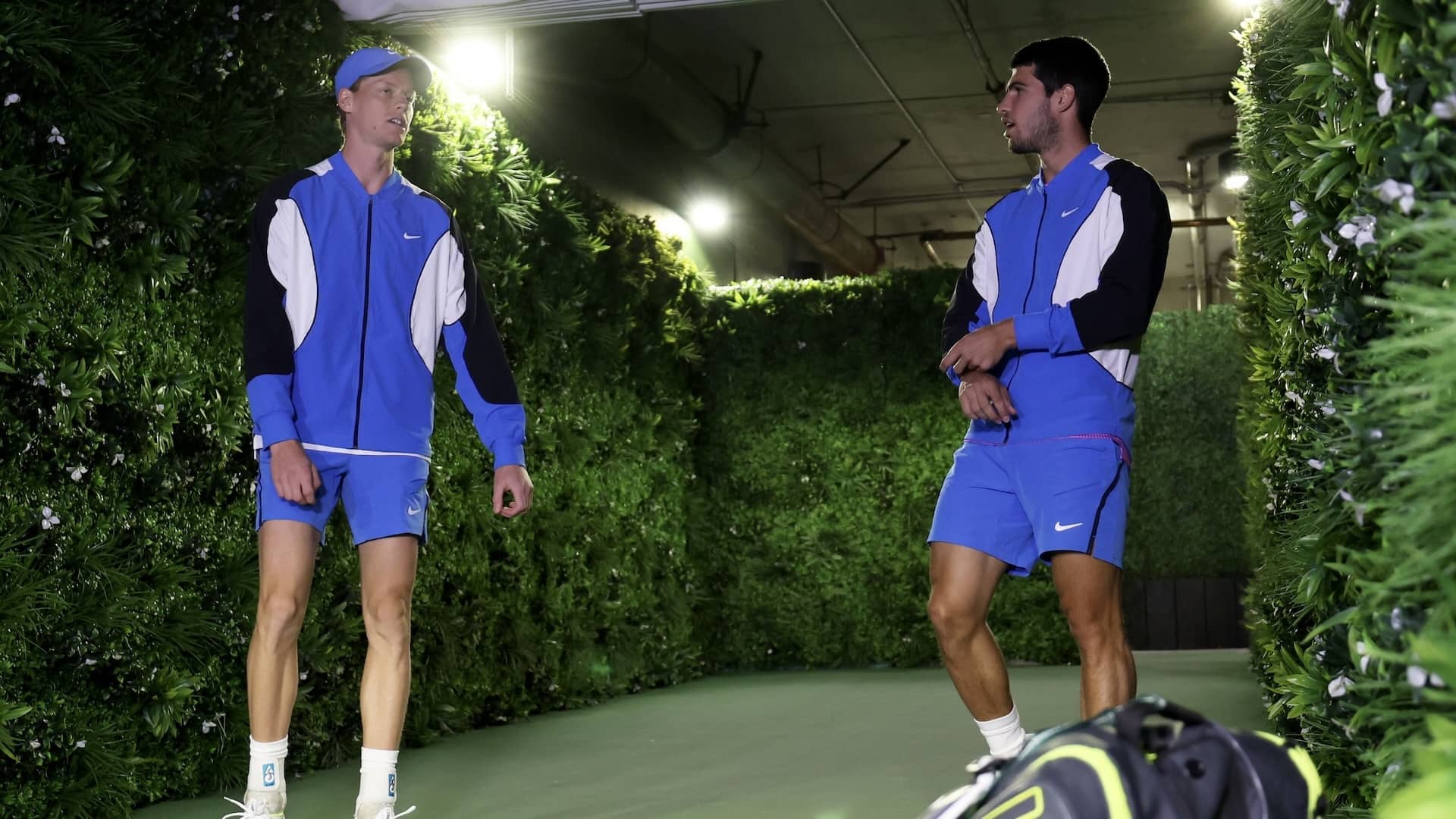 Jannik Sinner y Carlos Alcaraz, antes de jugar las semifinales en Indian Wells.