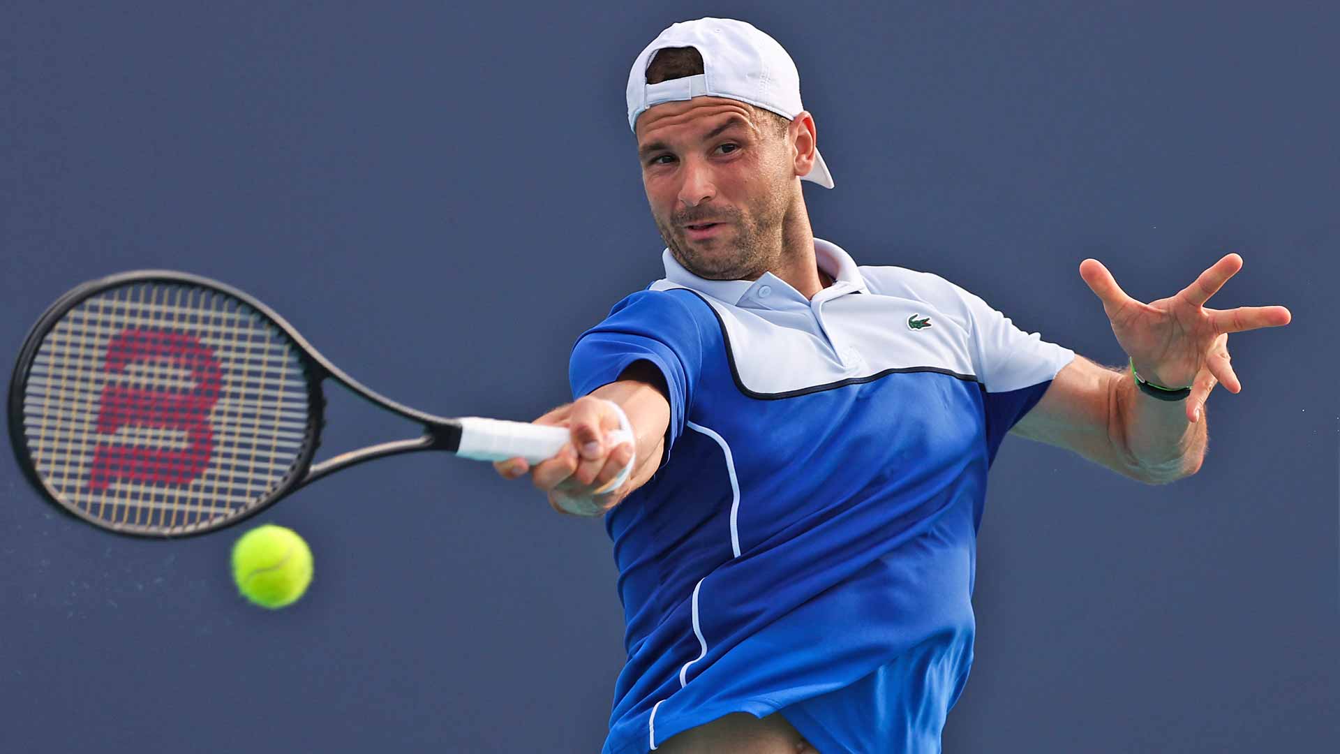 Grigor Dimitrov in action against Carlos Alcaraz on Thursday in Miami.