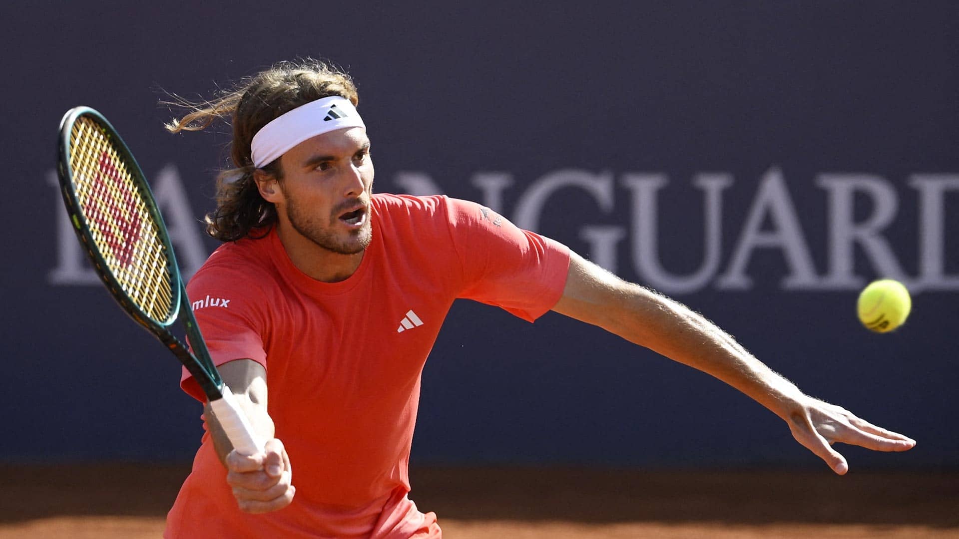 Stefanos Tsitsipas defeats Dusan Lajovic on Saturday in Barcelona.