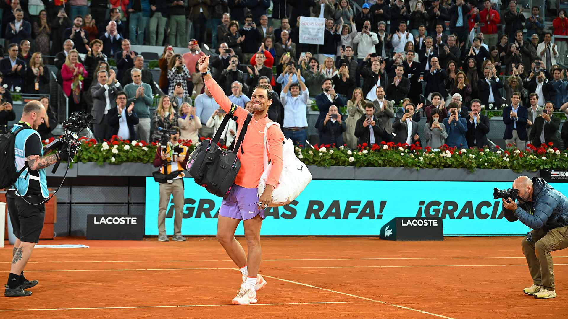 Rafael Nadal waves farewell to Spanish fans in Madrid.