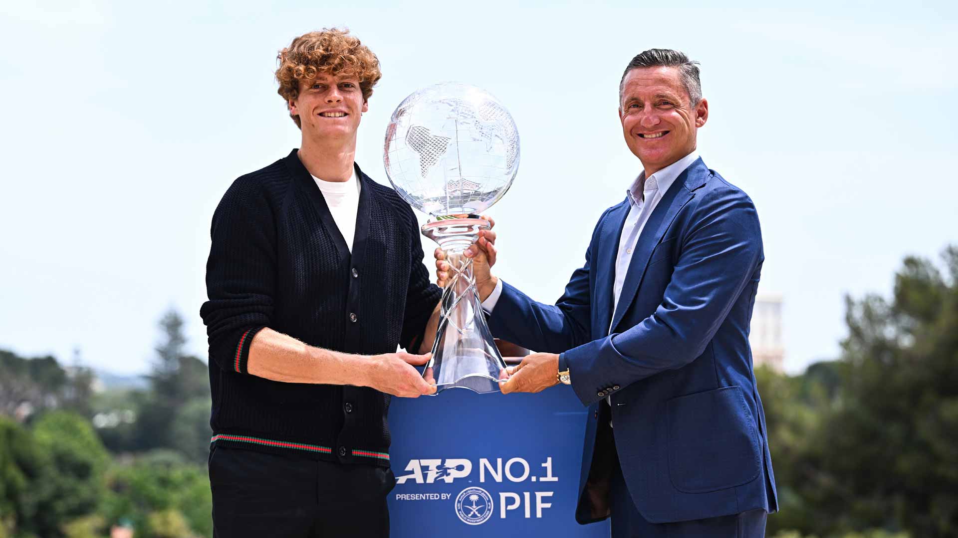 Jannik Sinner and ATP Chairman Andrea Gaudenzi in Monte-Carlo on Monday.