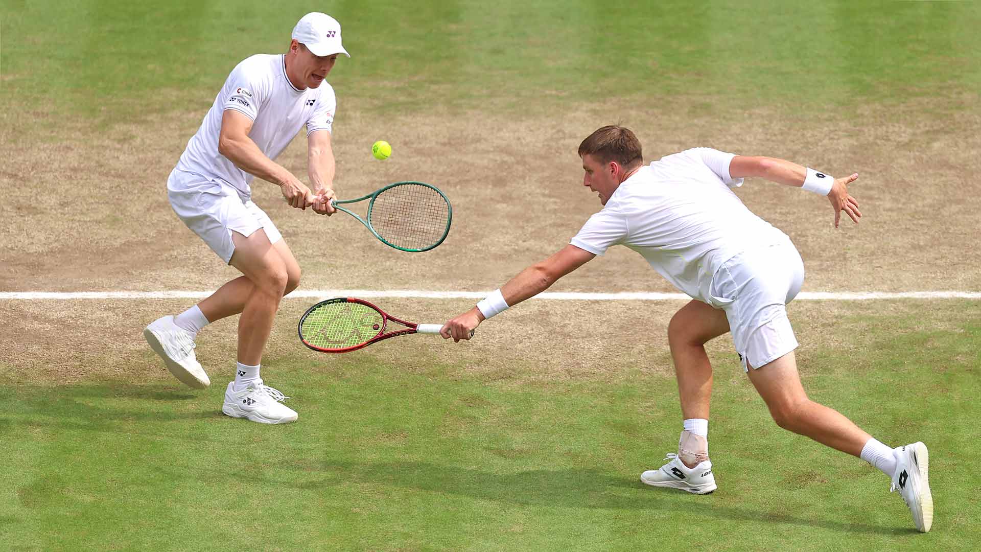 Harri Heliovaara and Henry Patten in action on Thursday during the semi-finals at Wimbledon.