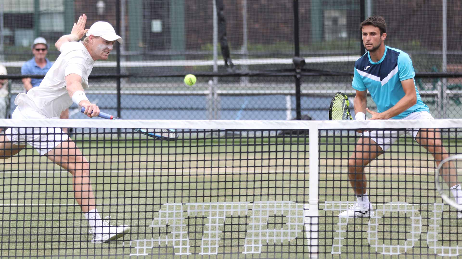 Luke Saville and Aleksandar Vukic during Thursday's Newport action.