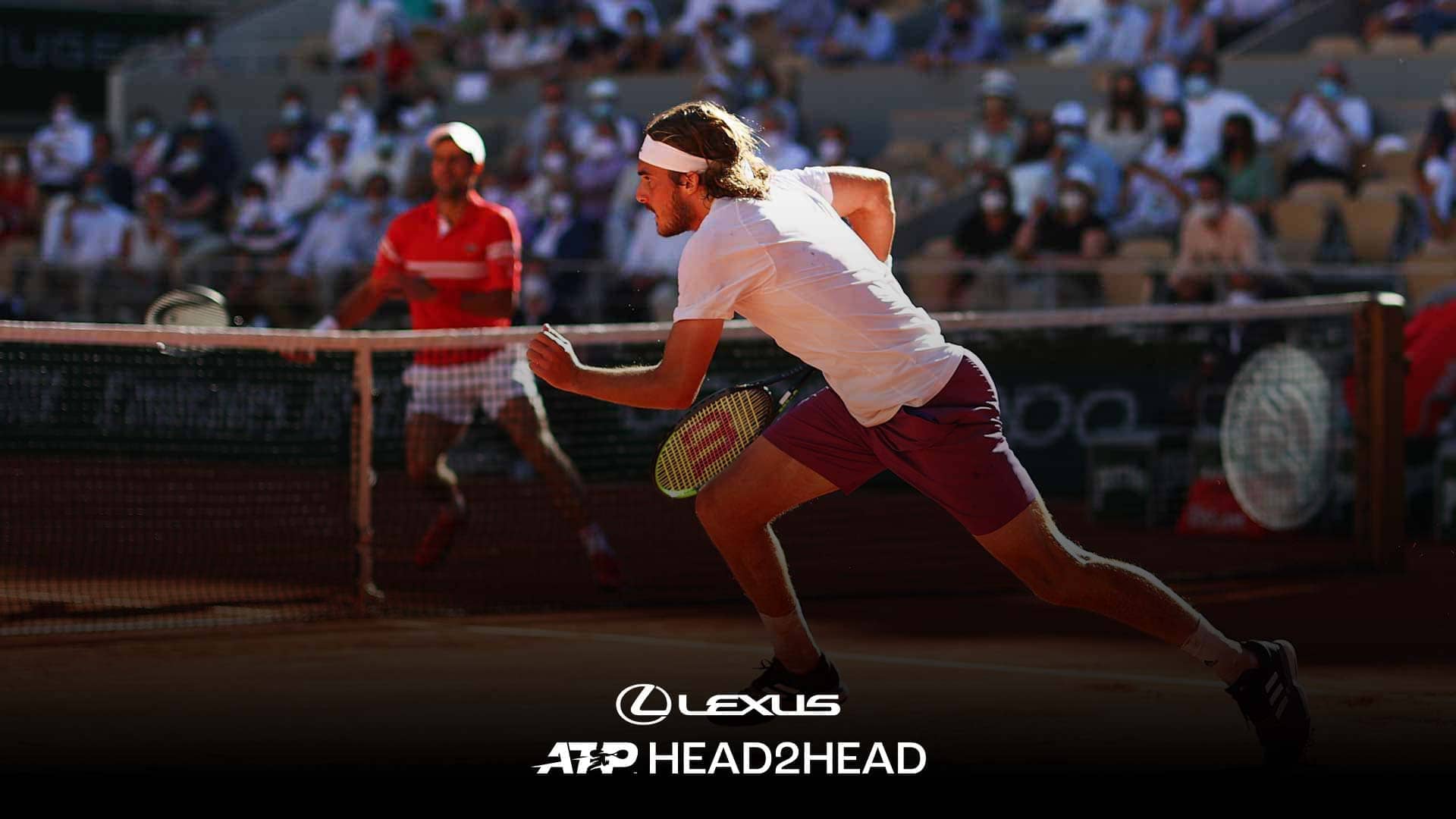 Novak Djokovic and Stefanos Tsitsipas clash at Roland Garros in 2021.