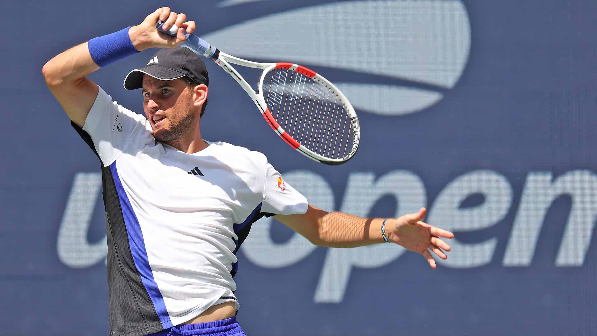 Dominic Thiem in action against Ben Shelton on Monday at the US Open.