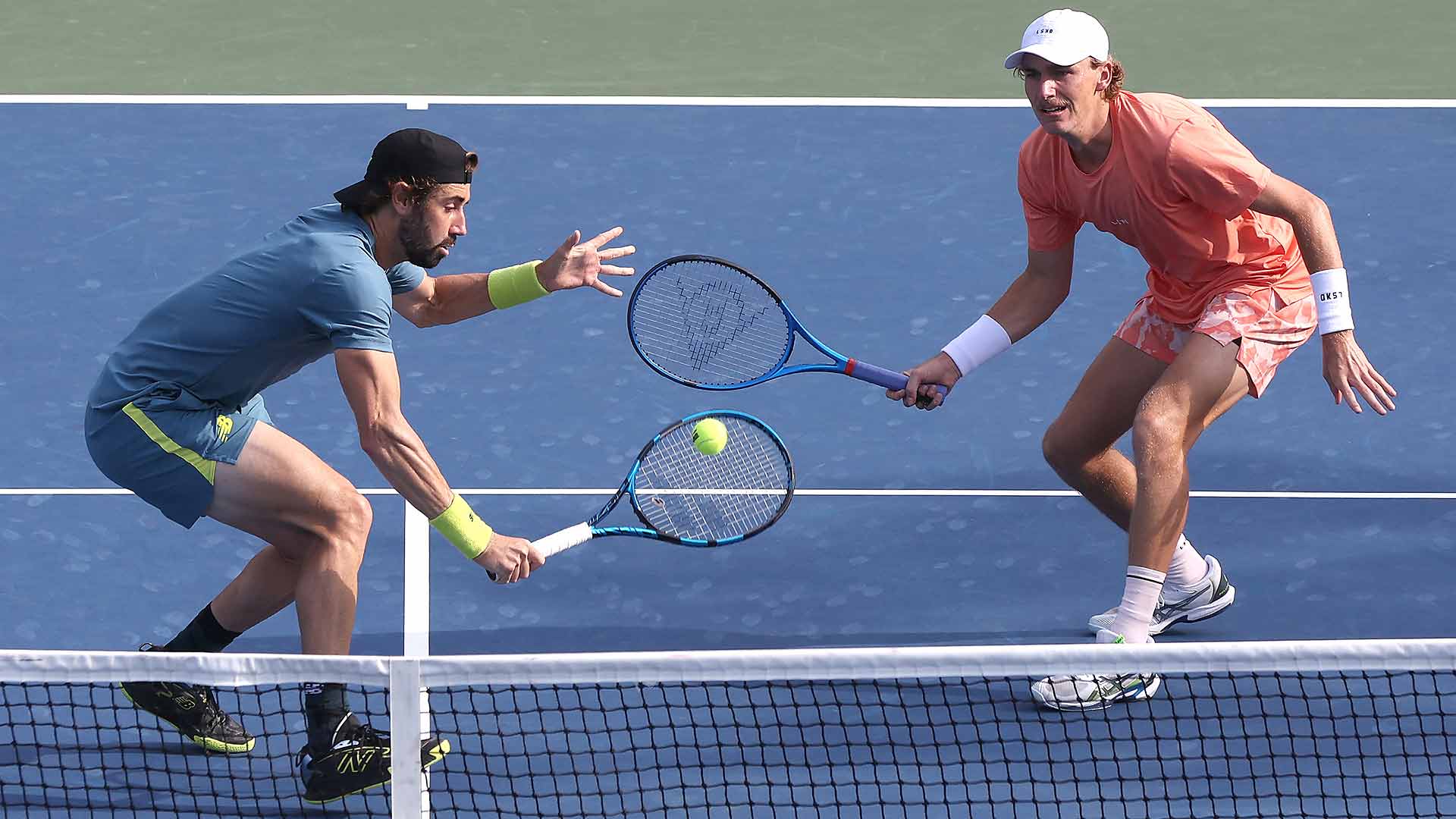 Aussies Jordan Thompson and Max Purcell rally from a set down to claim a doubles win at the US Open Friday.