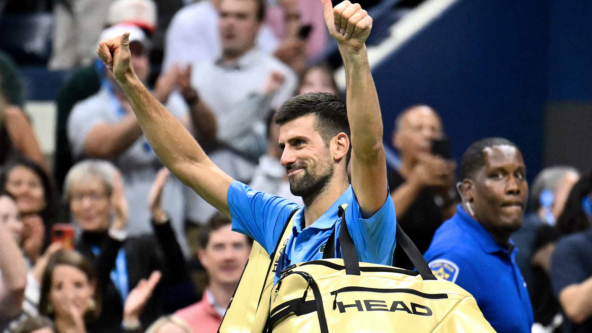 Novak Djokovic departs Arthur Ashe Stadium after losing in the third round of the US Open to Alexei Popyrin.