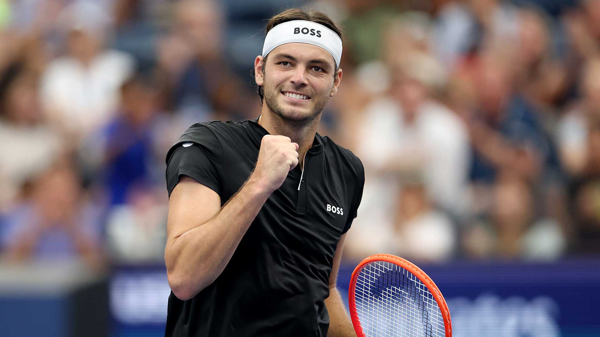 Taylor Fritz celebrates against Casper Ruud on Sunday in New York.