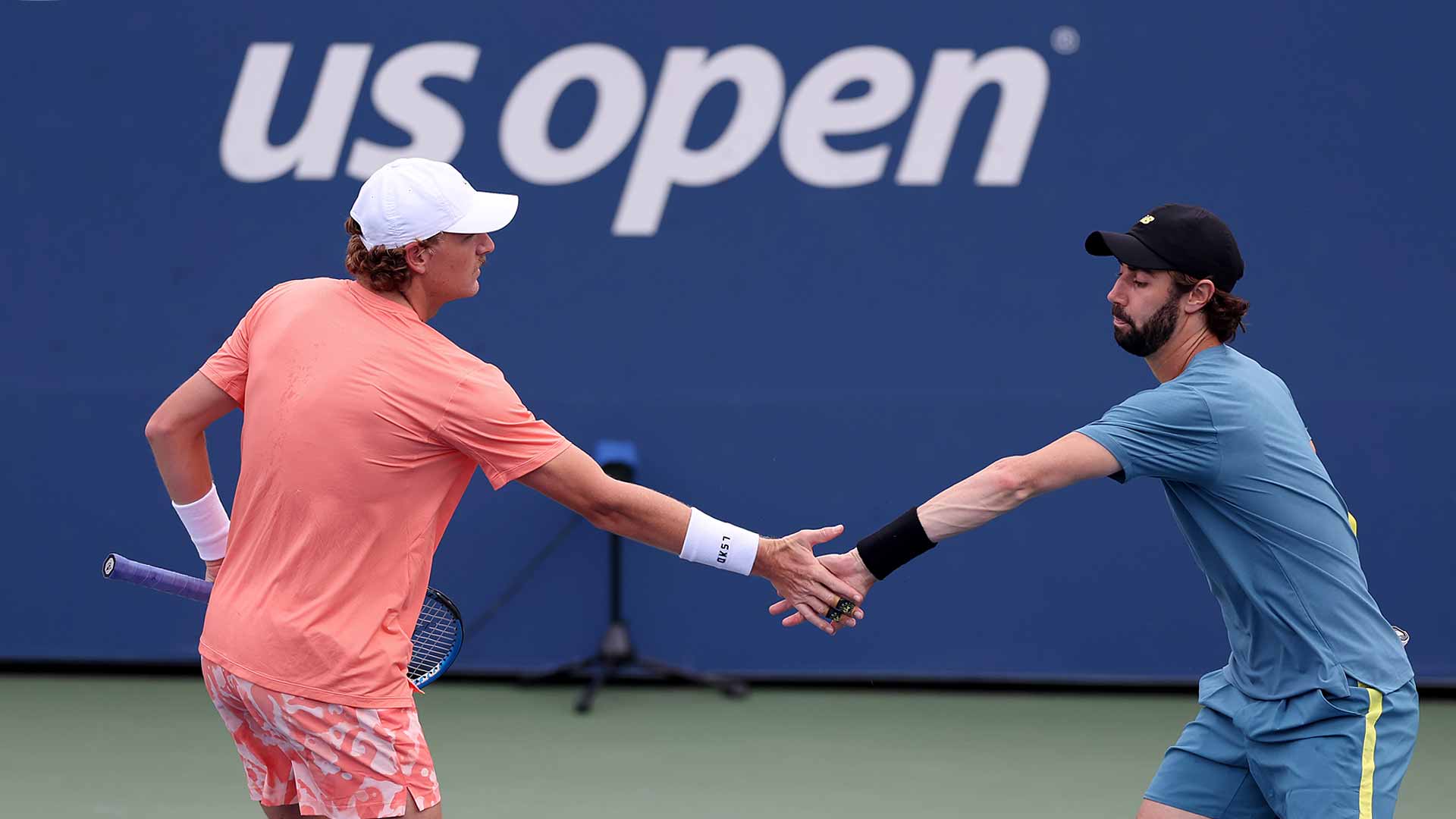 Max Purcell and Jordan Thompson in action on Sunday at the US Open.