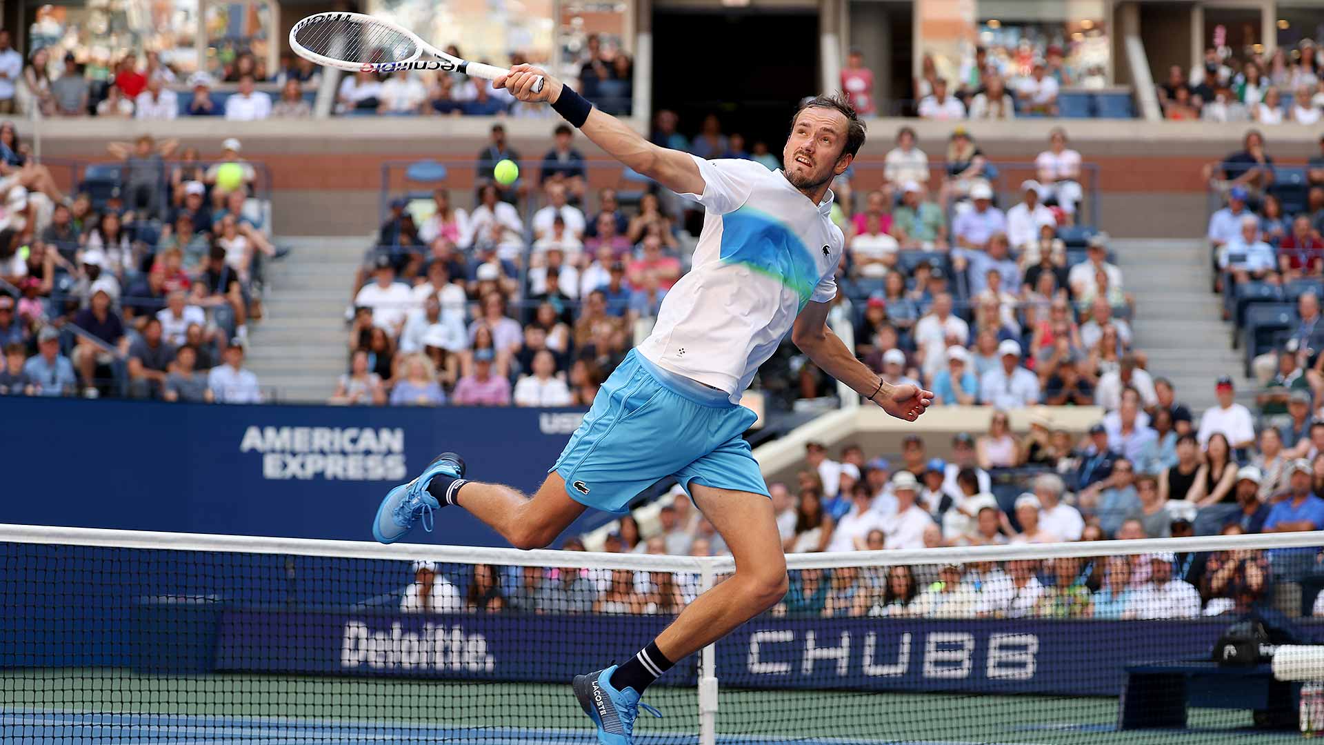 Daniil Medvedev puts on a show inside Arthur Ashe Stadium Monday.