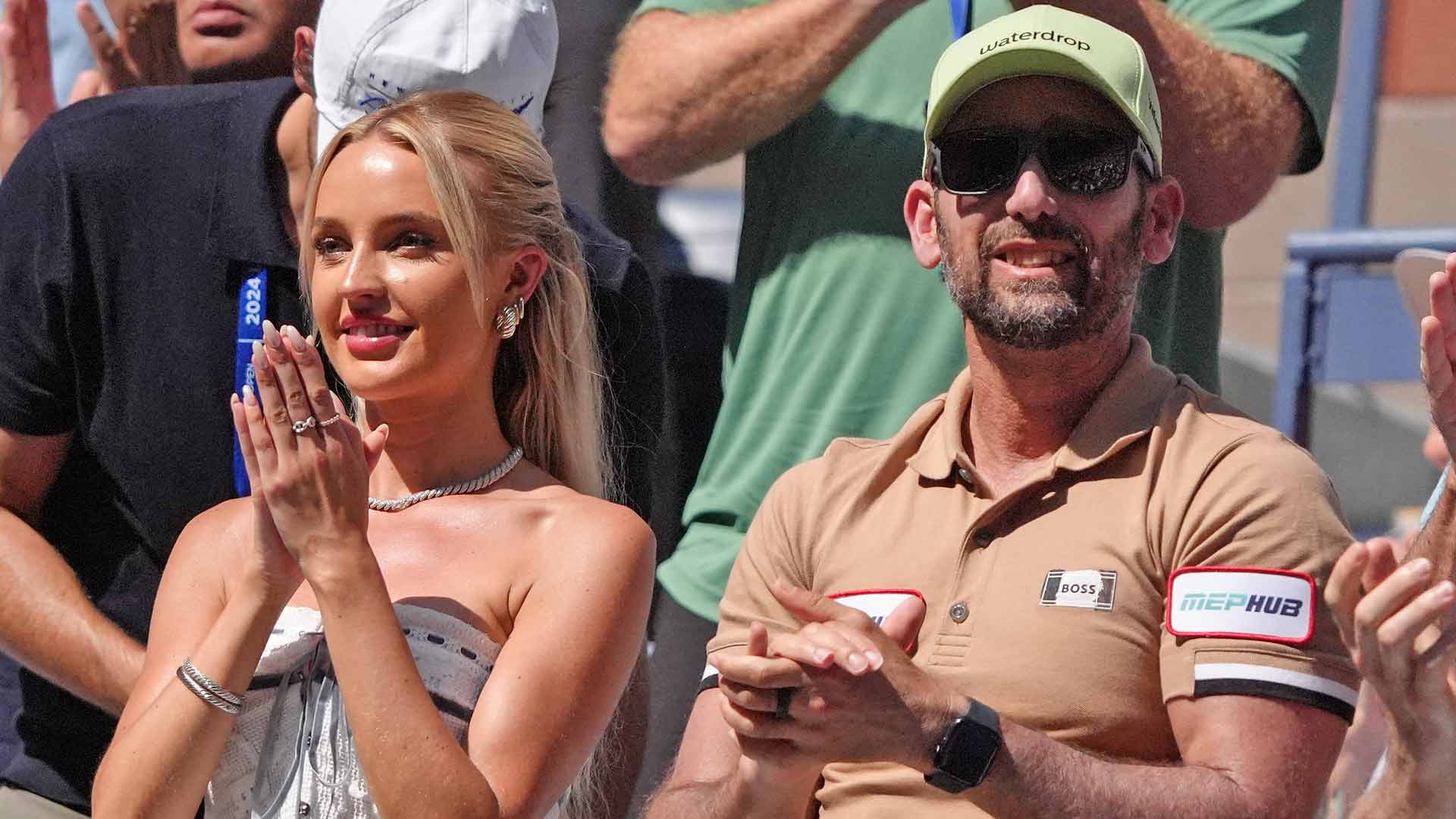 Taylor Fritz's girlfriend, Morgan Riddle, and physiotherapist, Wolfgang Oswald, at the 2024 US Open.