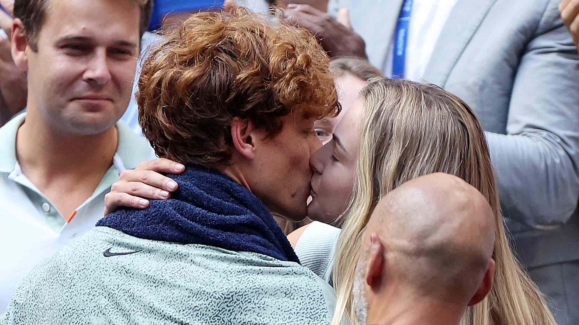 Jannik Sinner celebrates his US Open victory with girlfriend Anna Kalinskaya. 