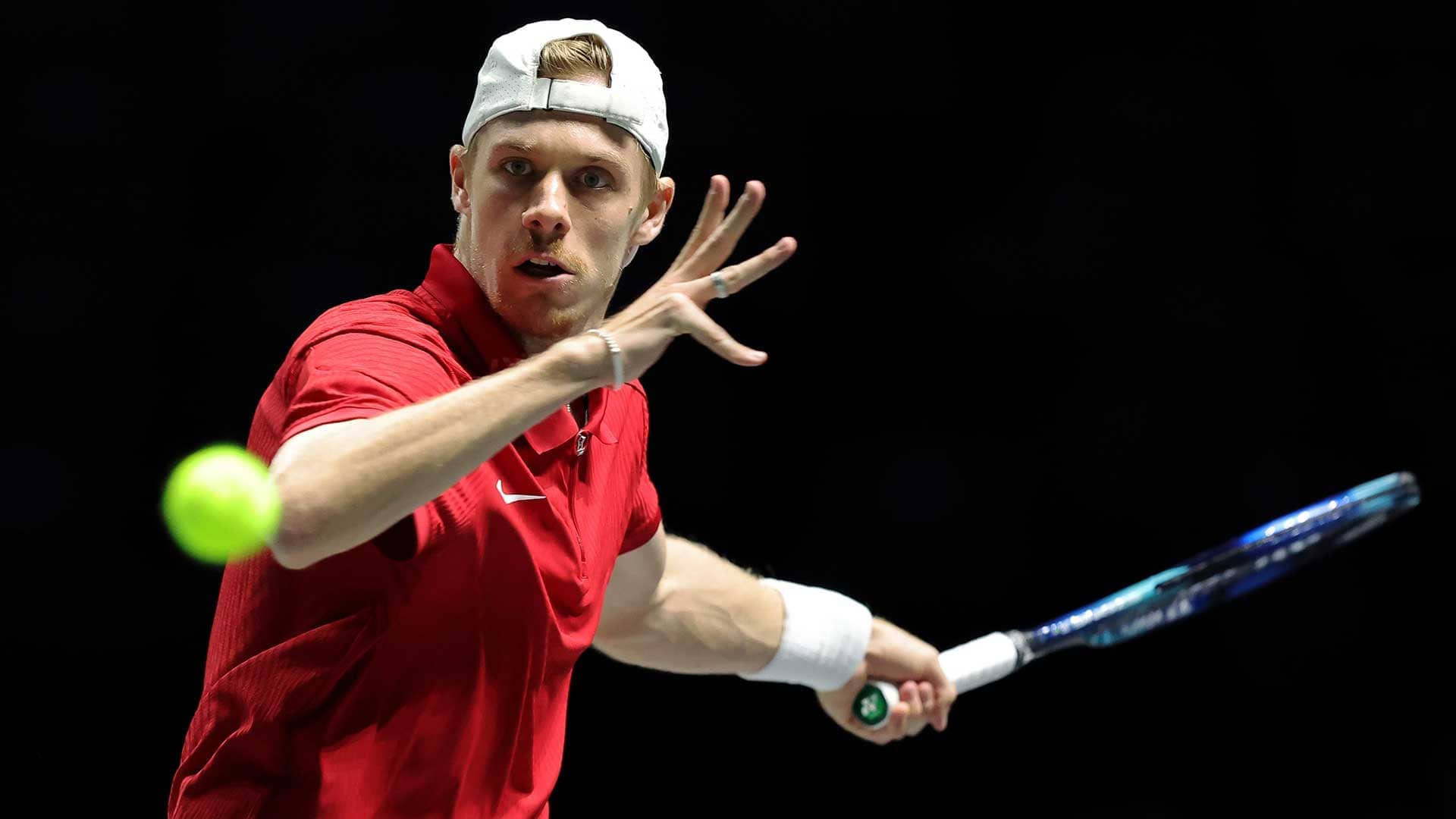 Denis Shapovalov in action in Manchester.