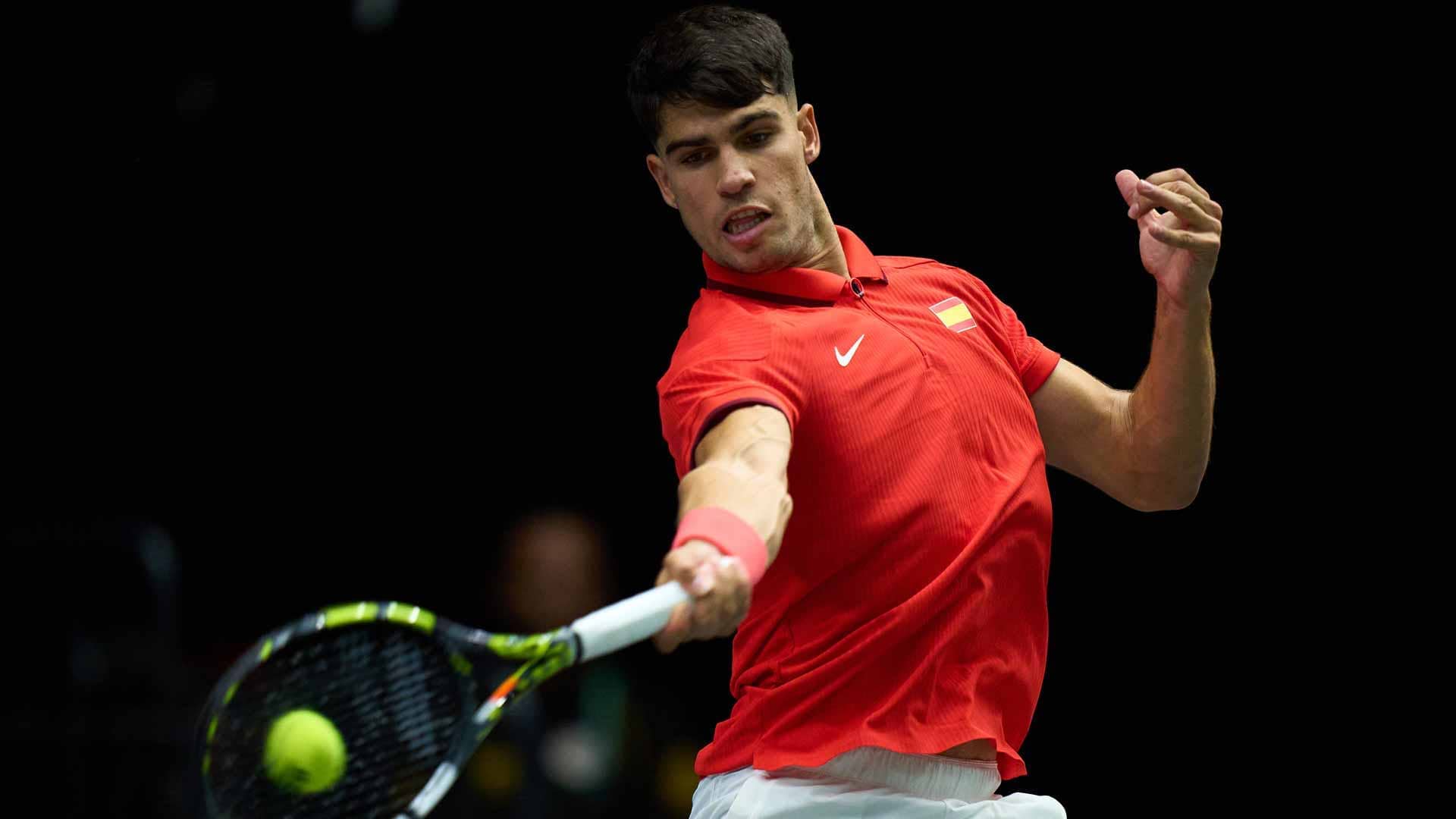 Carlos Alcaraz in Davis Cup action Wednesday.
