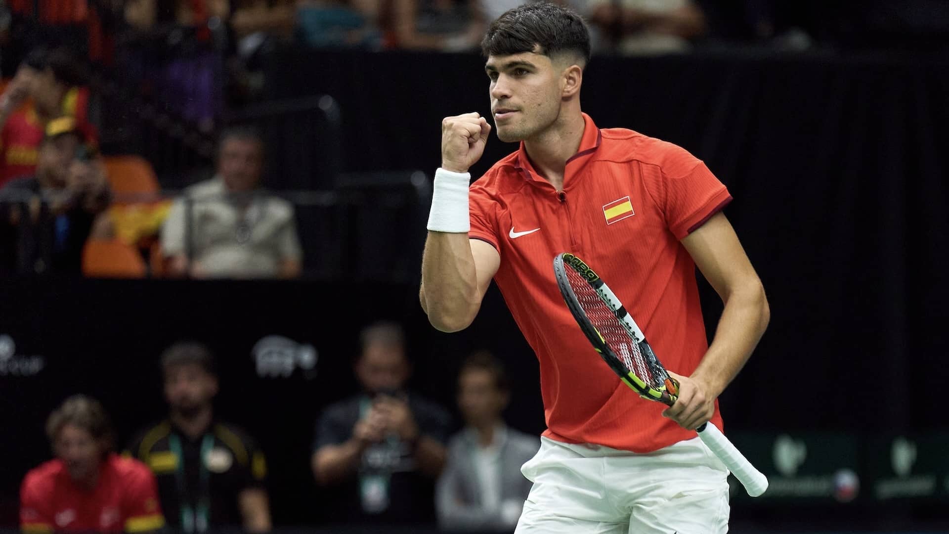 Carlos Alcaraz, durante su partido individual ante Tomas Machac.