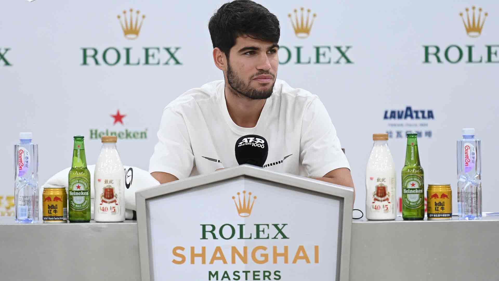 Carlos Alcaraz atendió a la prensa este jueves en Shanghái.