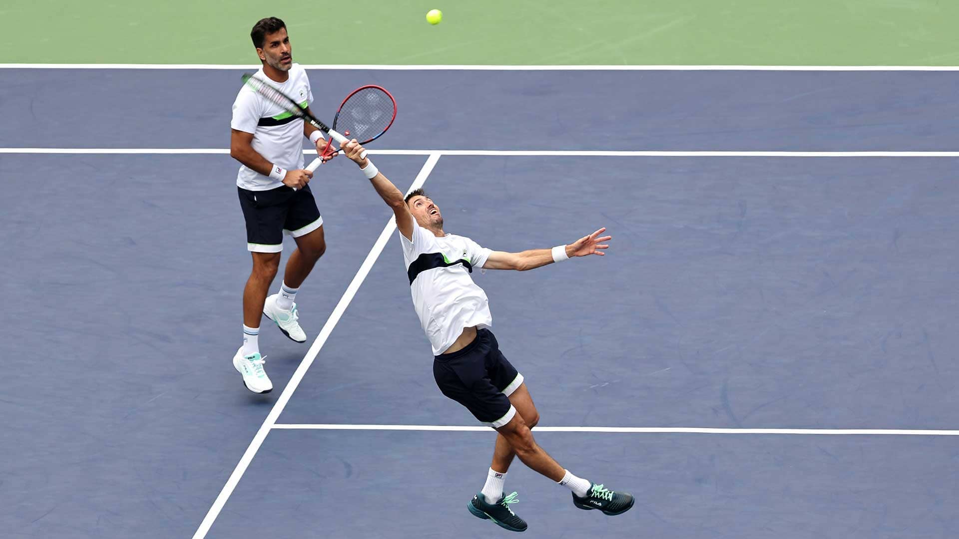 Maximo Gonzalez and Andres Molteni in semi-final action on Saturday at the Rolex Shanghai Masters.