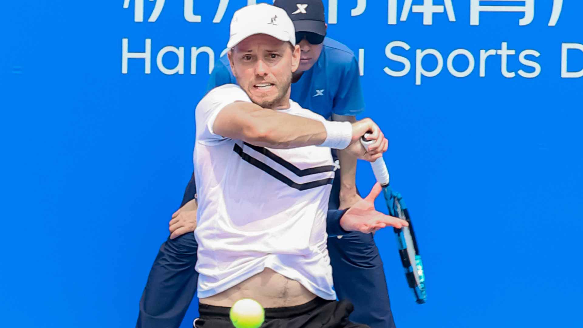 <a href='https://www.atptour.com/en/players/james-duckworth/d994/overview'>James Duckworth</a> during the Hangzhou Challenger final.