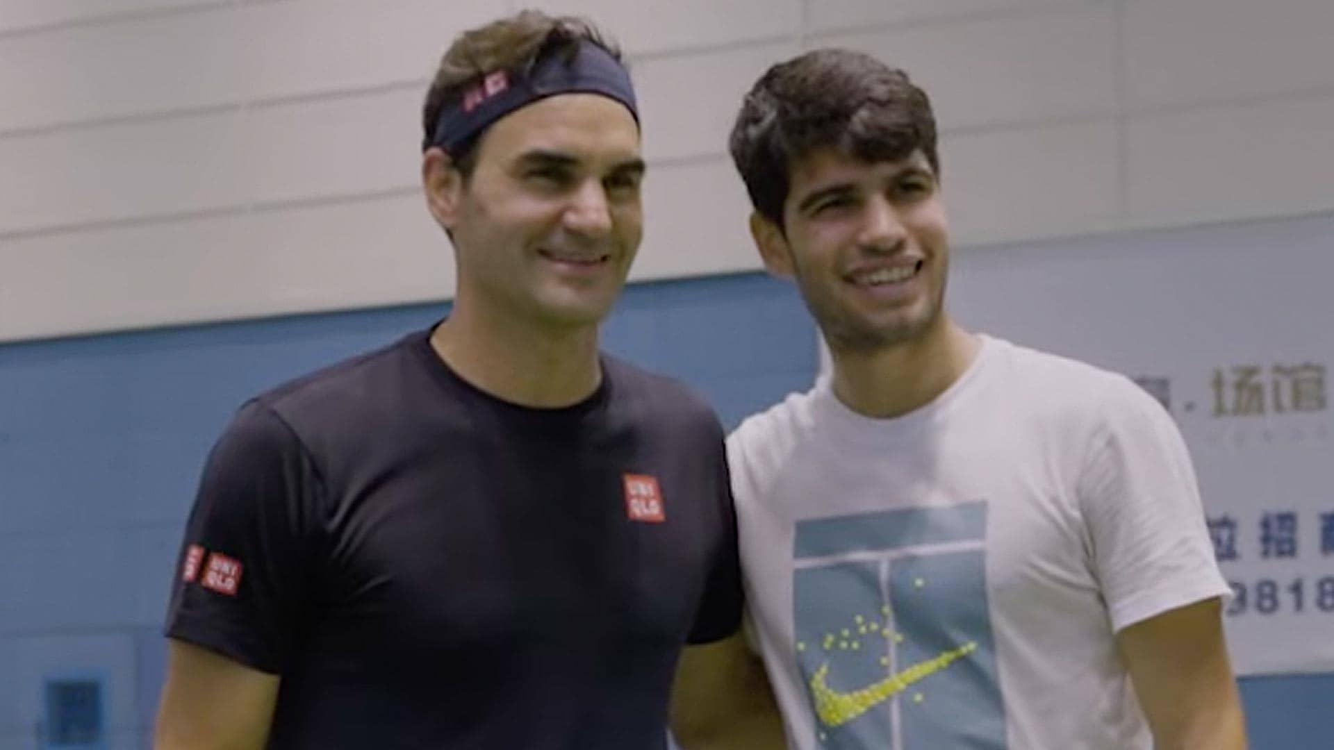 Roger Federer and Carlos Alcaraz hit the practice court in Shanghai.