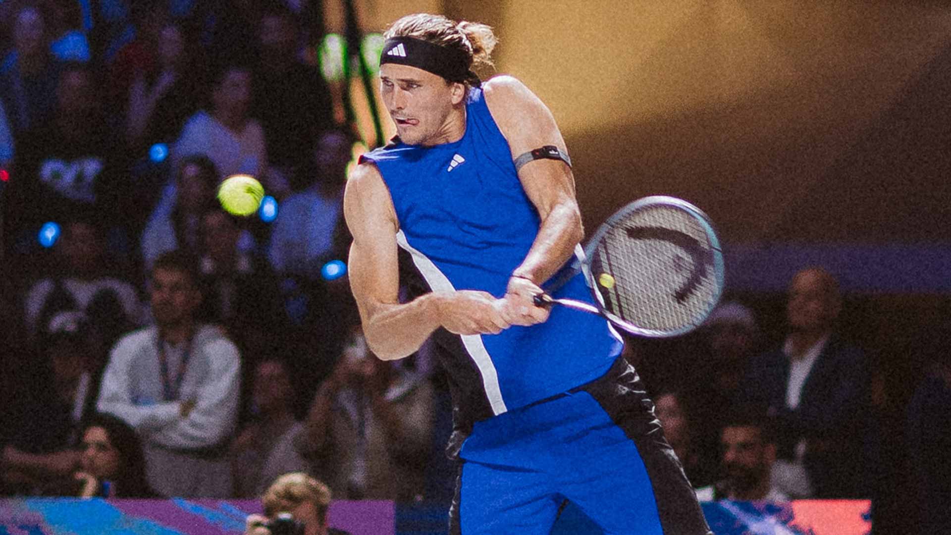 Alexander Zverev in action during an exhibiton event on Friday night in Vienna.