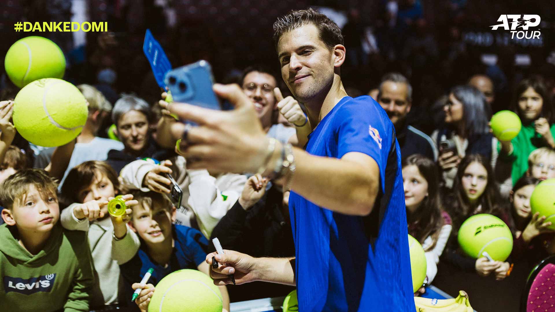 Dominic Thiem greets fans on Sunday night at the Erste Bank Open in Vienna.