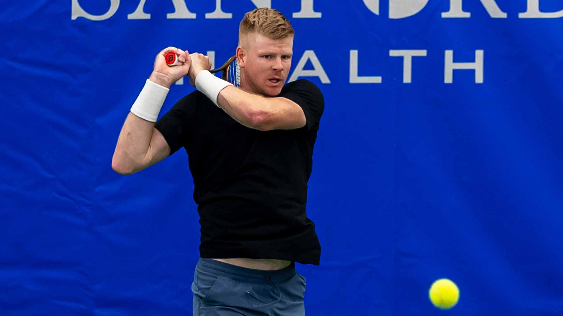Kyle Edmund in action at the ATP Challenger Tour 75 event in Sioux Falls, South Dakota.