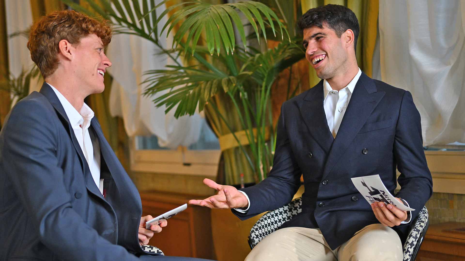 Jannik Sinner and Carlos Alcaraz interview each other in Turin.