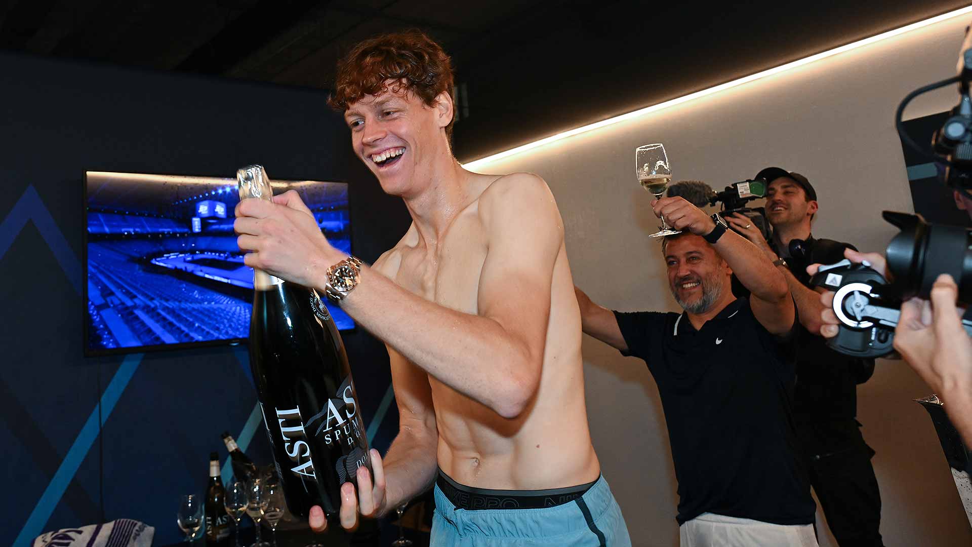 Jannik Sinner celebrates his maiden title at the Nitto ATP Finals.