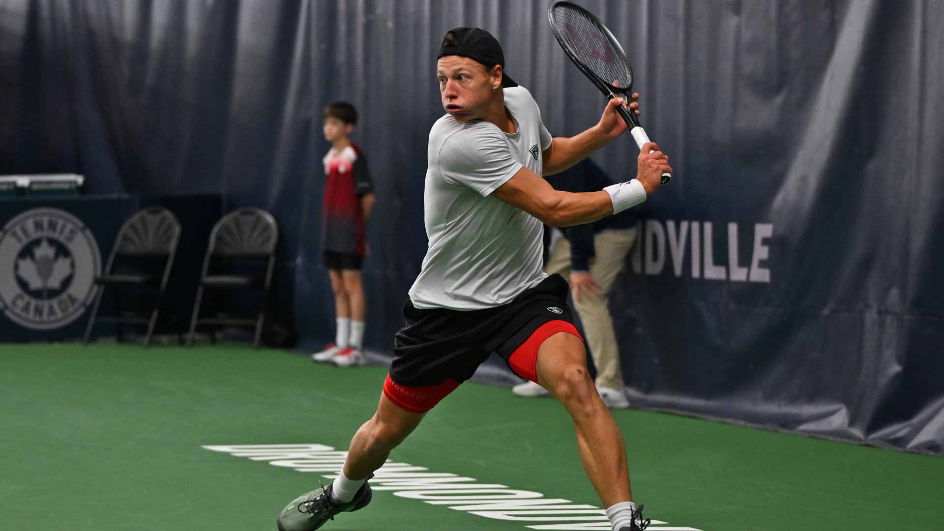 <a href='https://www.atptour.com/en/players/aidan-mayo/m0nb/overview'>Aidan Mayo</a> during the Drummondville Challenger final.