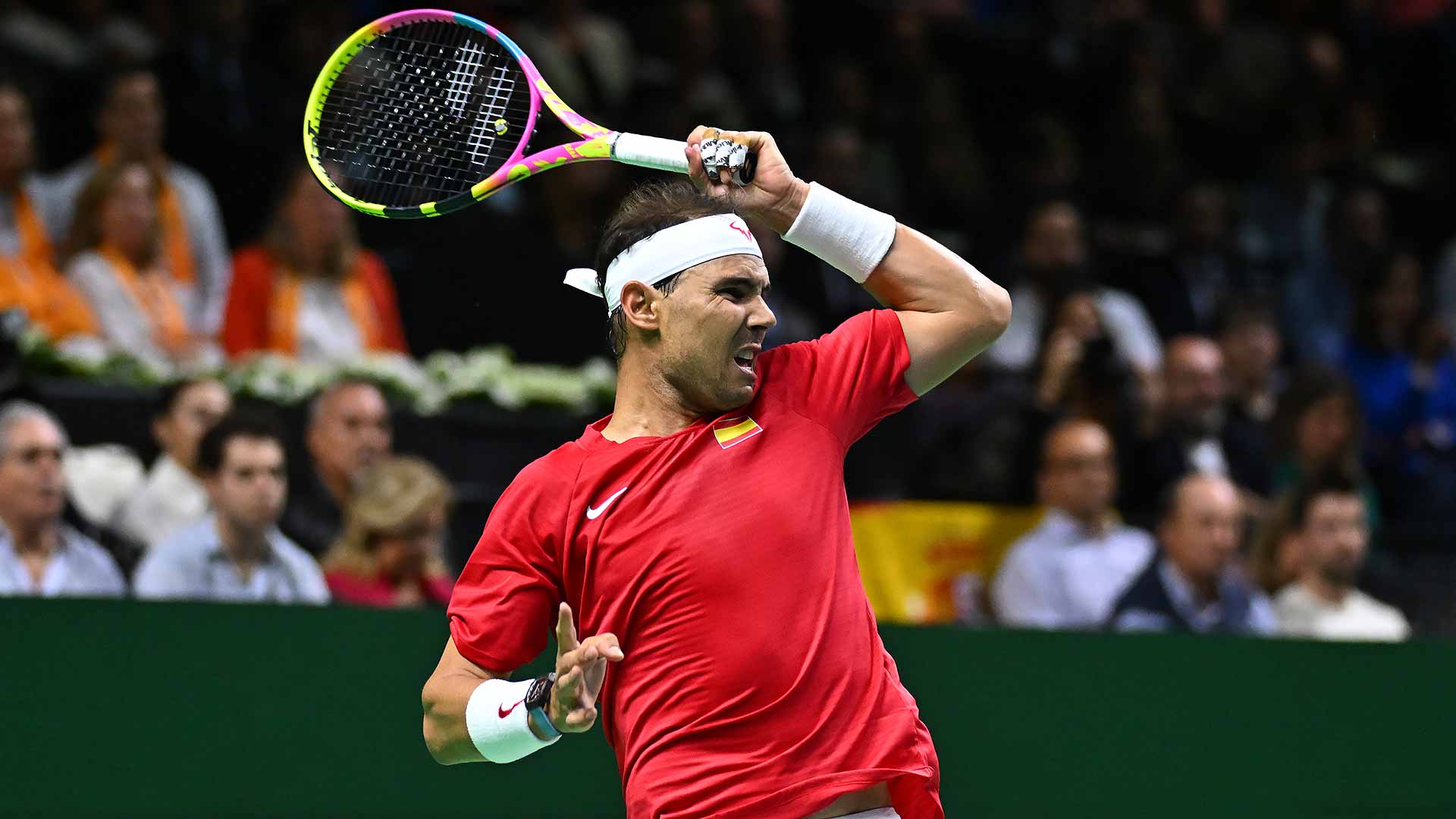 Rafael Nadal in action during the final match of his career at the Davis Cup Finals.